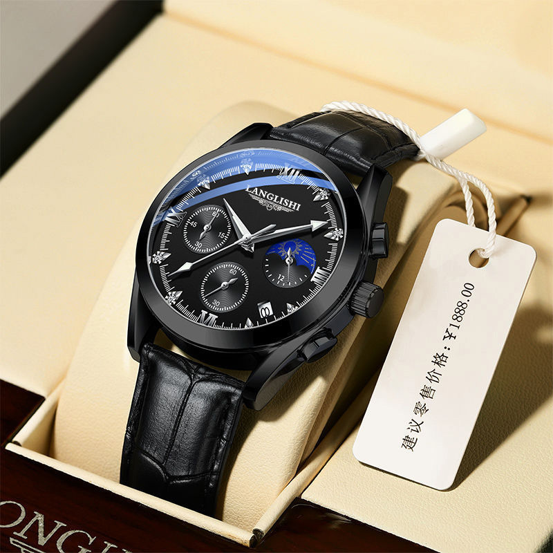 Nuevo reloj luminoso con calendario resistente al agua para hombre de Langlish, reloj deportivo de cuarzo de cuero a la moda de estilo coreano para estudiantes masculinos image 9