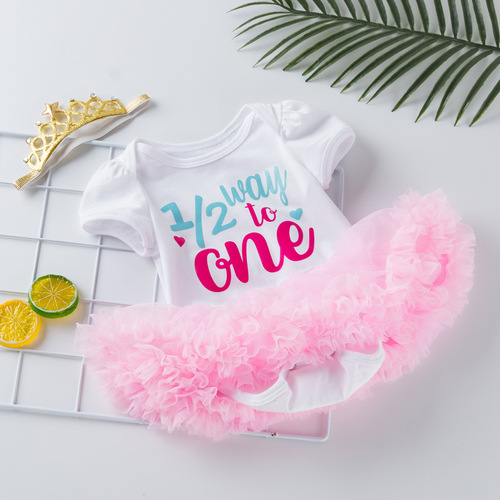 Cross-border Amazon ins best-selling baby girl birthday dress baby half-year-old 1-2 years old short-sleeved mesh children's skirt