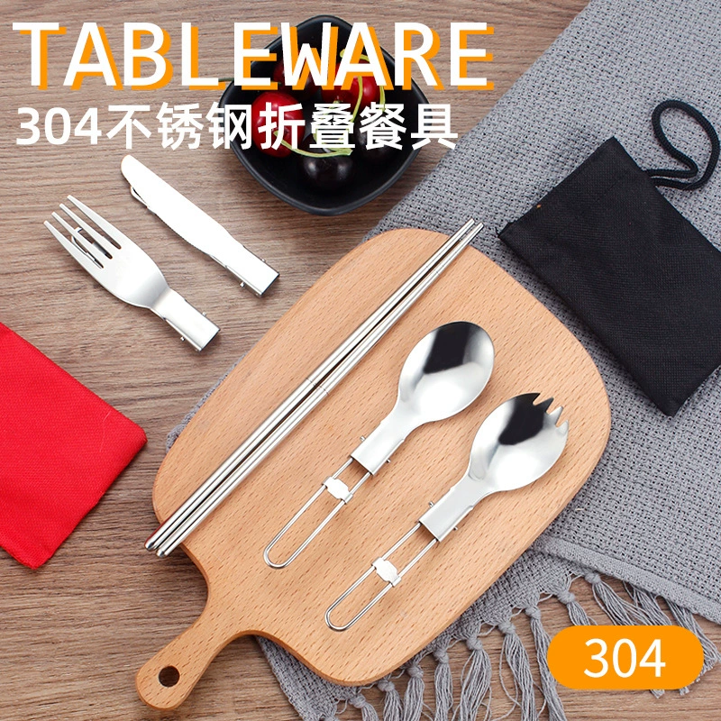 Folding travel handheld tableware stainless steel, fork, chopsticks