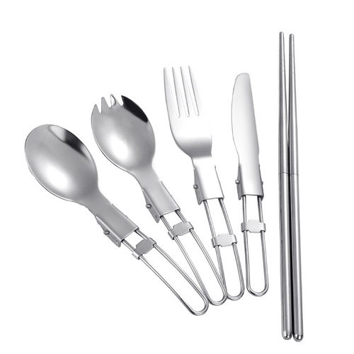 304 stainless steel folding tableware three-piece set outdoor multi-functional folding spoon, fork, chopsticks and knife portable tableware