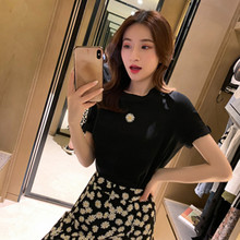夏季小雏菊半身长裙T恤两件套女短袖上衣搭不规则A字短裙印花裙