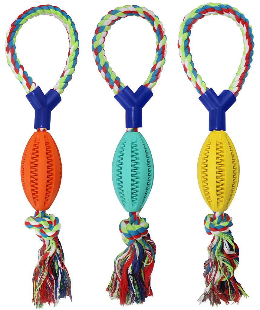 Pet toy ball factory wholesale dog toy tooth cleaning rugby Y word rope dog toy interactive pet supplies