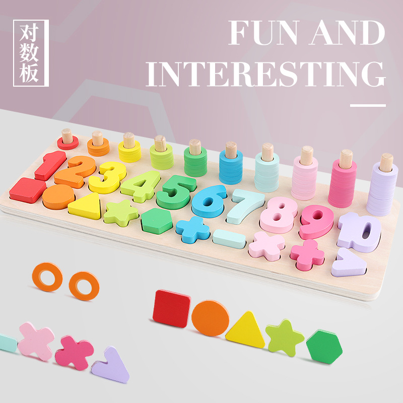 Personalizado tablero de logarítmicas de color de dos pasos, combinación de formas de números tres en uno, ventas directas de juguetes de madera de inteligencia para niños