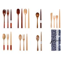 yfjy木质筷子勺子叉子套装 创意日式ins便携野餐餐具三件家用批发