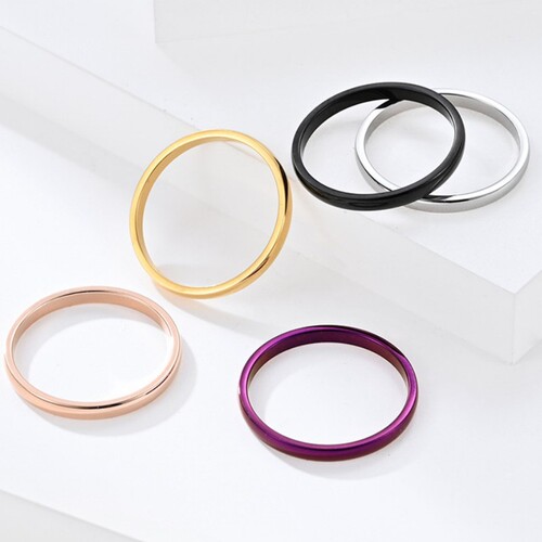 Amazon source 2mm simple single tail ring couple ring titanium steel vacuum gold-plated purple ring