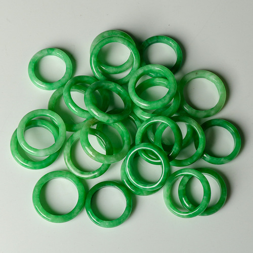 Jade Ring Wholesale Retro Dry Green Couple Men's and Women's Ring Small Circle Mouth Natural Jade Ring Ring Jewelry