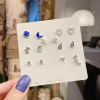 Universal earrings, set, zirconium from pearl, silver needle, Korean style, silver 925 sample