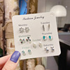 Universal earrings, set, zirconium from pearl, silver needle, Korean style, silver 925 sample