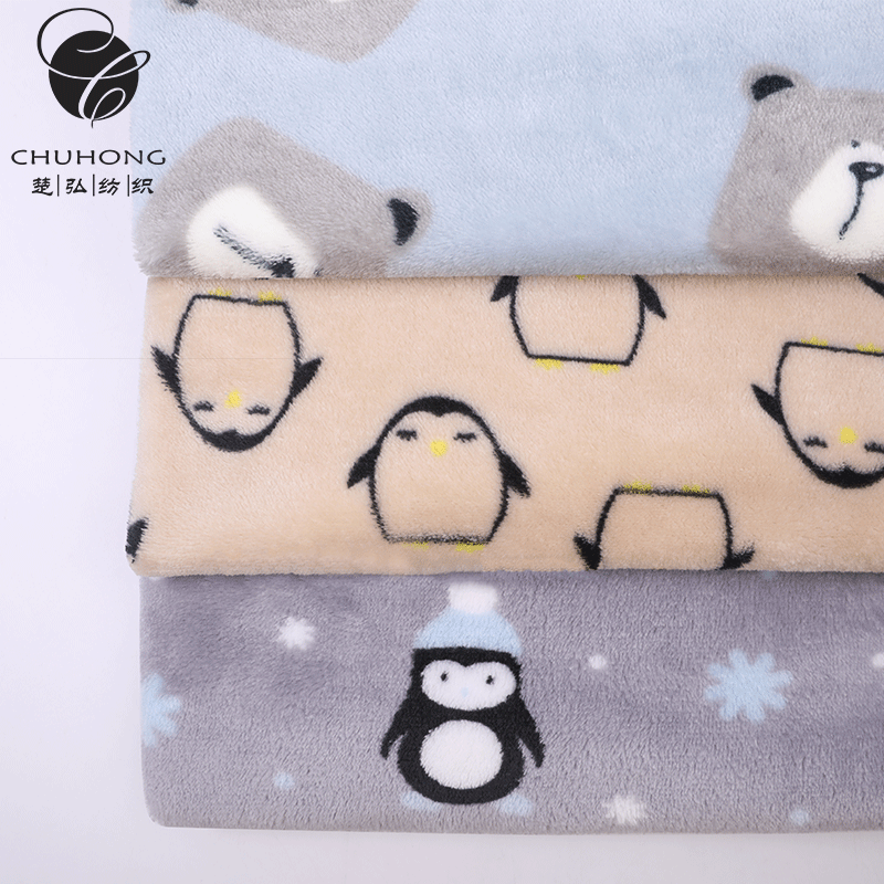 现货 法兰绒企鹅印花绒布 印花双面法兰绒 秋冬玩偶睡衣毯子面料