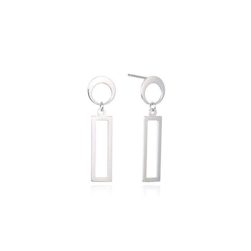 Estilo coreano TikTok mismo pendientes geométricos S925 plata pulido hueco diamante liso pendientes de plata pendientes para las mujeres