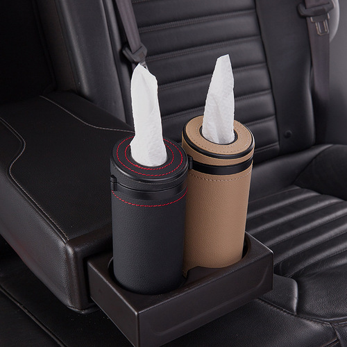 Car paper towel box glove compartment circular car cup holder tissue box multifunctional seat-mounted car paper towel tube storage bag 