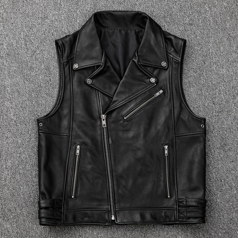 Heavy cow leather vest Harley motorcycle clothing genuine leather men's sleeveless vest short new motorcycle clothing