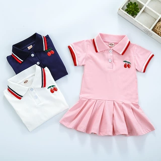 2024夏季洋气女童棉短袖百褶裙新款女宝宝polo裙衫女孩童装连衣裙