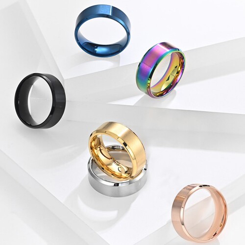 Gender-free cross-border jewelry source matte brushed simple titanium steel ring vacuum electroplating letterable hand jewelry for men and women