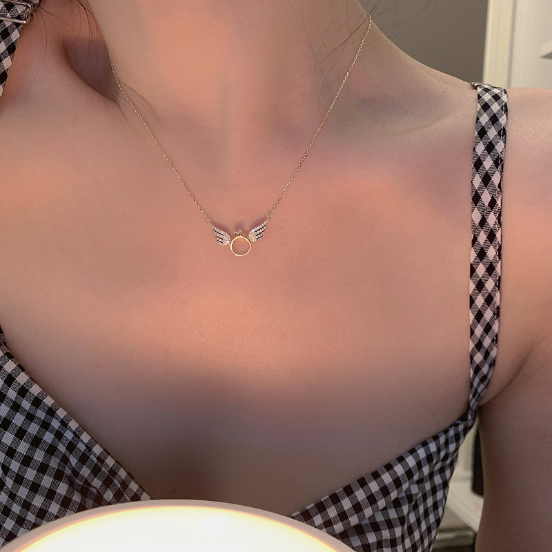 Korean Style s925 Sterling Silver Plated 14K Gold Wings Necklace Women's Clavicle Chain Angel Necklace loly Niche Design Internet Celebrity Korean Style s925 Sterling Silver Plated 14K Gold Wings Necklace Women's Clavicle Chain Angel Necklace loly Niche Design Internet Celebrity