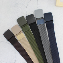 男女时尚塑料自动扣帆布腰带无金属防过敏军训宽牛仔裤带一件代发