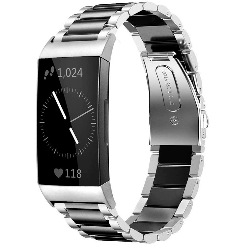 Подходит для смарт-браслета Fitbit charge3/4, ремешок из нержавеющей стали, стальной ремешок, ремешок с тремя бусинами
