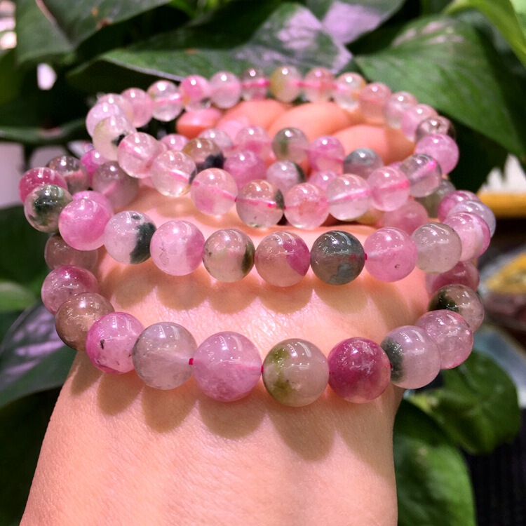 Natural Crystal Watermelon Tourmaline Bracelet Colorful Tourmaline Round Beads Multi-Layer Fashion Women's Gift Wholesale