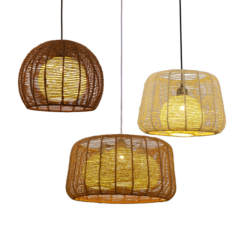 Lámpara de cuerda de cáñamo de estilo japonés tejida a mano lámpara de restaurante retro industrial personalidad creativa lámpara de restaurante bar redondo