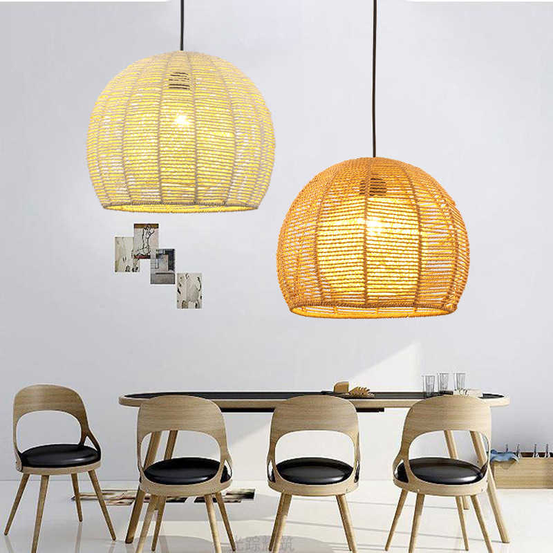 Lámpara de cuerda de cáñamo de estilo japonés tejida a mano lámpara de restaurante retro industrial personalidad creativa lámpara de restaurante bar redondo