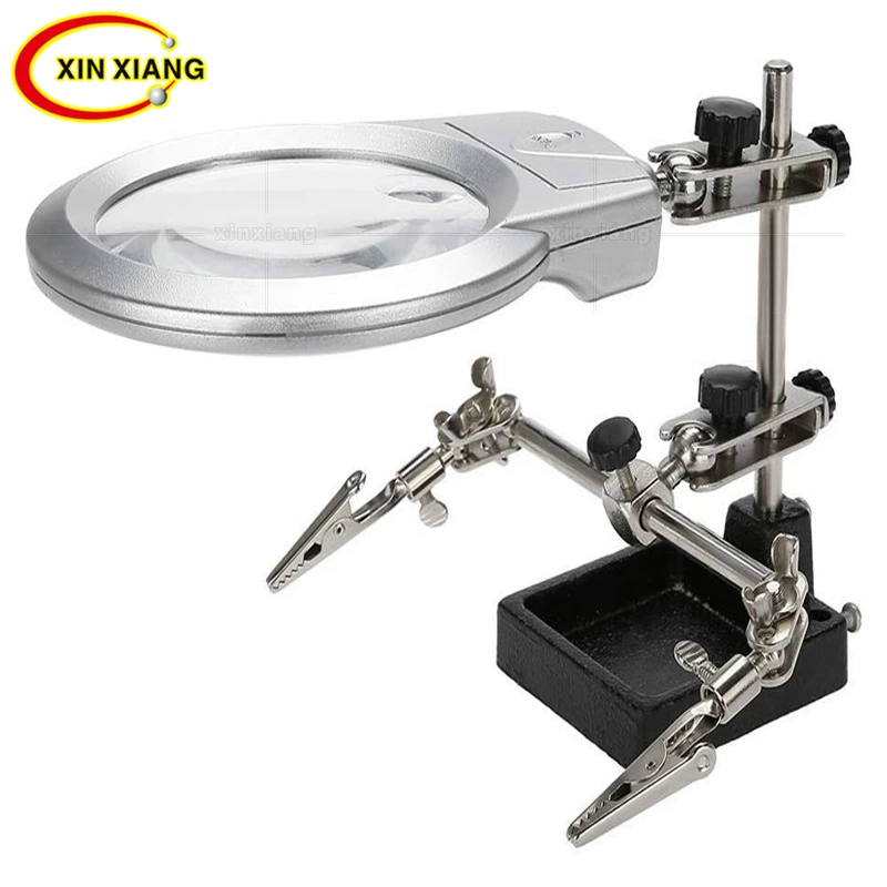 6 раз два светодиодных фонаря освещение зажим Кронштейн Электрический паяльник компьютер чип печатная плата ремонт плоскогубцы увеличительное стекло