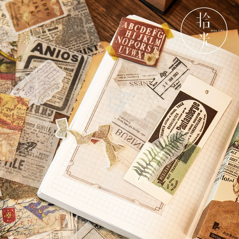 Наклейки на бумаге из серии Paris Diary —Retro INS Paper Handbook, 12 дизайнов, 55 шт