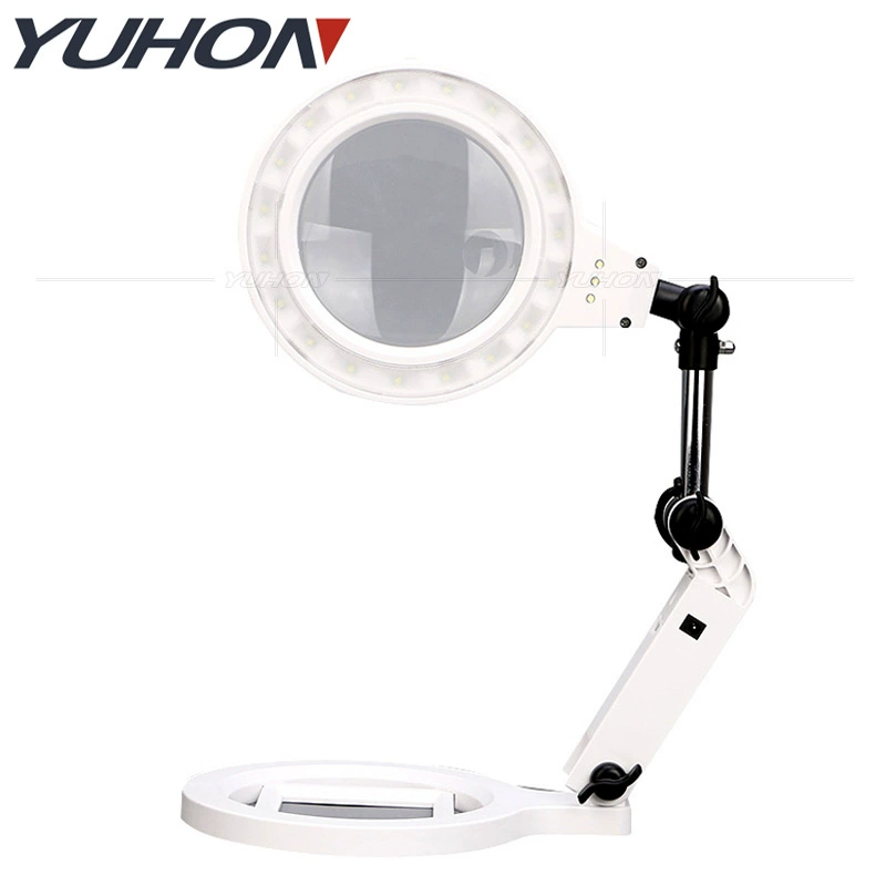 120-миллиметровое вставное настольное кольцо Светодиодная подсветка для чтения и обслуживания пожилых людей Многоцелевое настольное складное увеличительное стекло высокой четкости