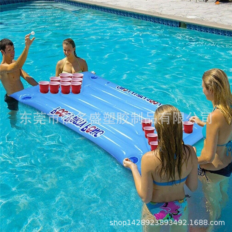 PVC inflatable floating row refrigerated game floating row inflatable Cup hole floating row water recliner table tennis game floating bed