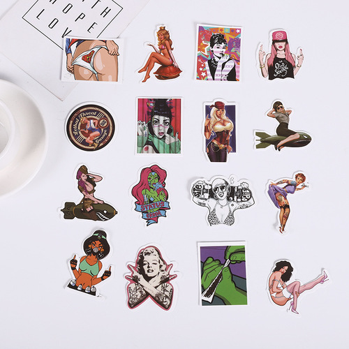 Sexy Female Doodle Sticker, Sexy Personality Laptop Notebook Rolling Suitcase Waterproof Decal, Removable and Adhesive-Free