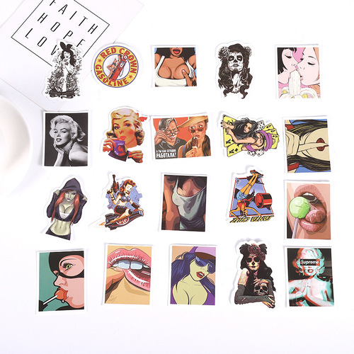 Sexy Female Doodle Sticker, Sexy Personality Laptop Notebook Rolling Suitcase Waterproof Decal, Removable and Adhesive-Free