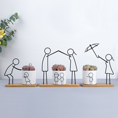 Nordic Minimalist Abstract Happiness Parent-Child Companion Series Iron Pottery Ceramic Succulent Green Plant Vase Set