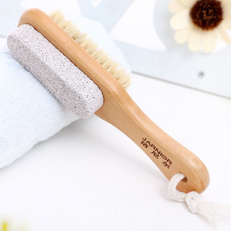 Boar bristle pumice brush limestone foot scrubbing wood foot grinding stone hand-held double-sided small brush log foot massage brush