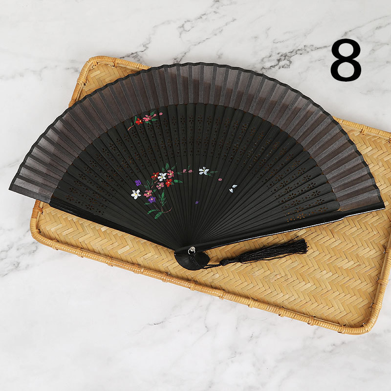 Ventilador de hanfu al por mayor pulido nuevo ventilador de tela de seda pintado a mano Ventilador plegable de estilo chino al por mayor de fábrica estilo antiguo