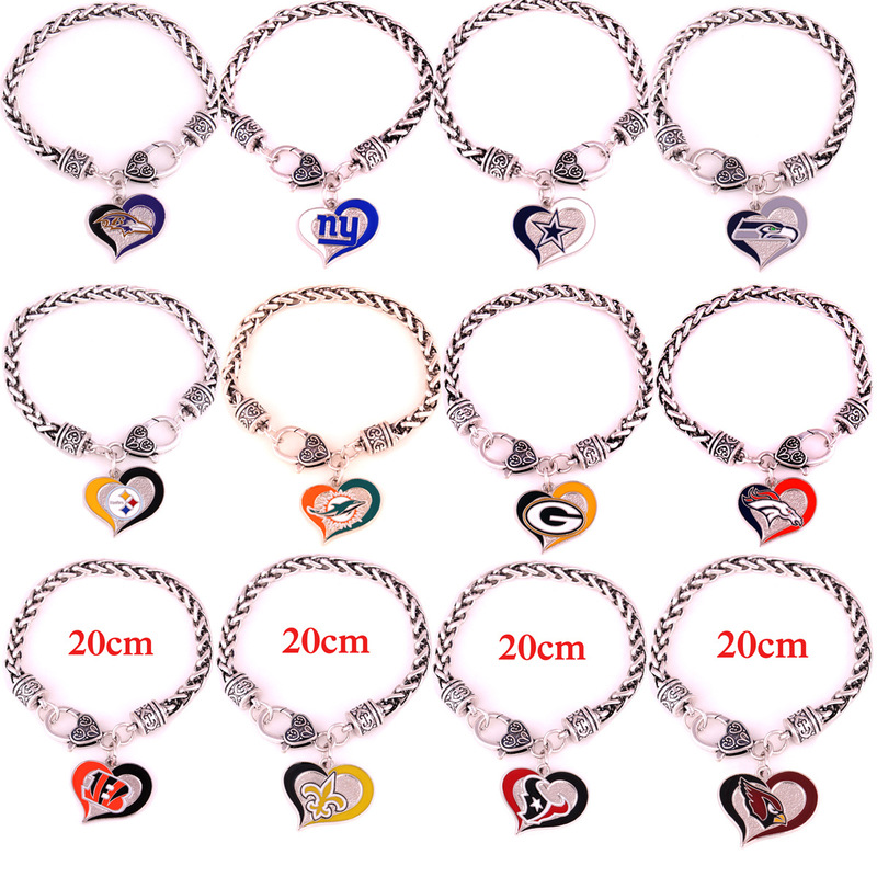 NFL sports team Cowboys saints and other logo drop peach heart bracelet NFL sports team Cowboys saints and other logo drop peach heart bracelet