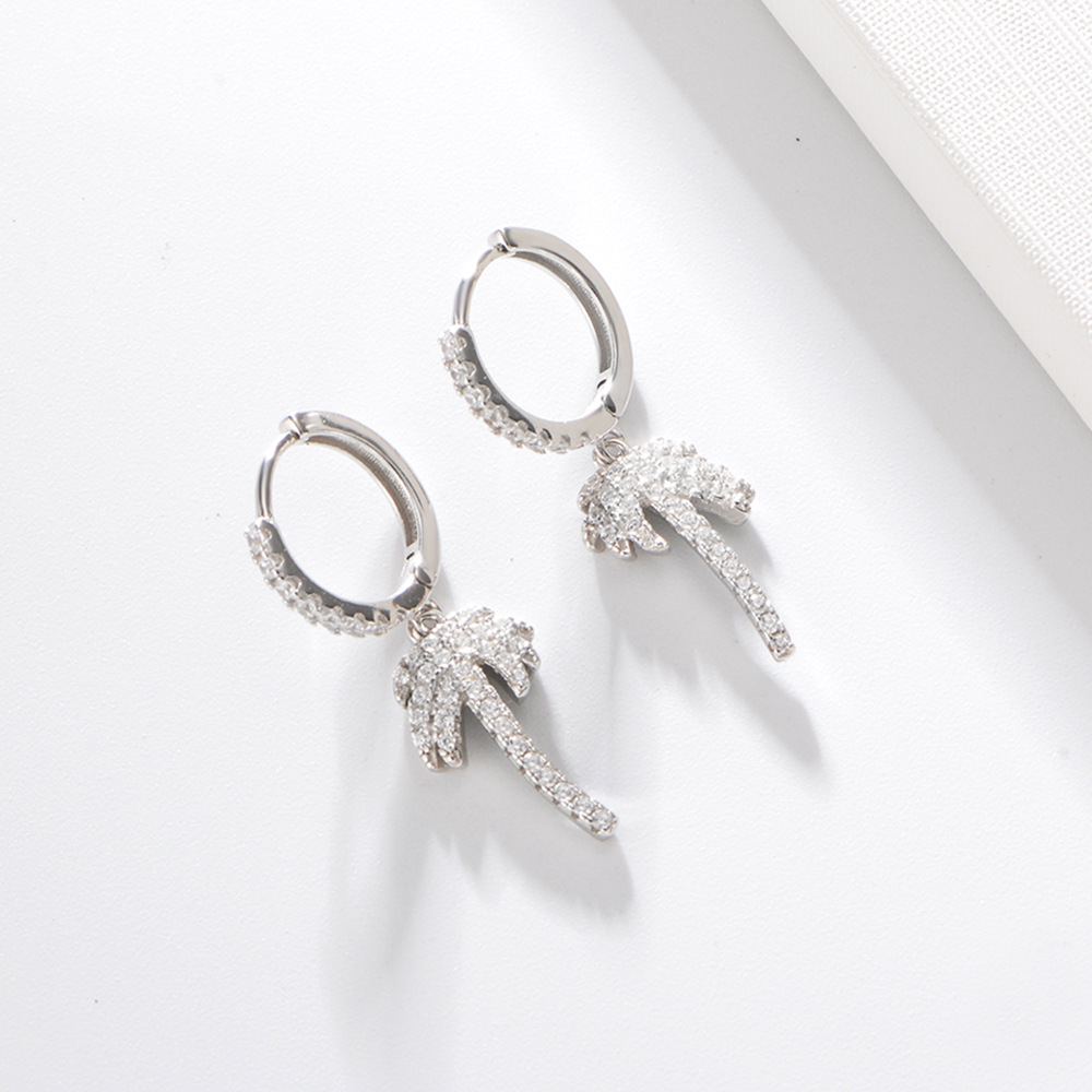 Pendientes de circón estilo europeo y americano pendientes nuevos accesorios transfronterizos s925 plata esterlina diamante árbol de coco pendientes