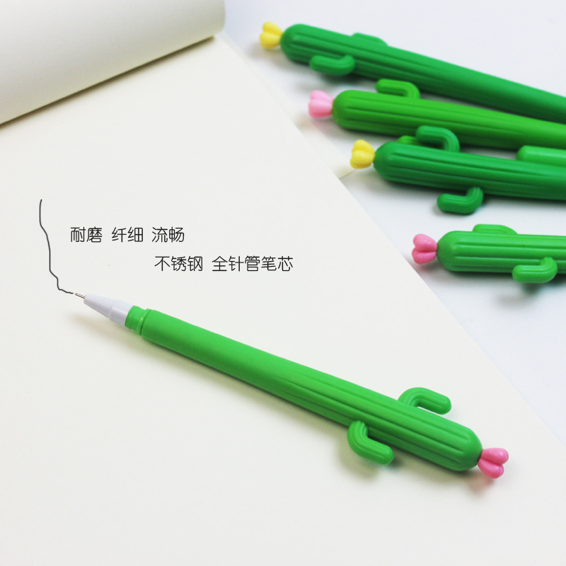 Pluma de descompresión de dibujos animados lindo cactus pluma de gel suave estudiante papelería creativa cactus forma de bola pluma de firma image 5