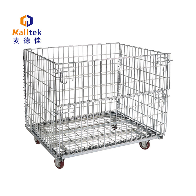 高质量仓储笼铁框折叠式带轮子金属笼厂家