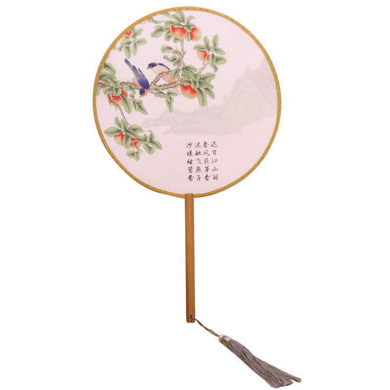 Han ropa estilo antiguo ventilador redondo imprimible mango medio largo Palacio ventilador estilo chino corte clásico danza ventilador fábrica al por mayor