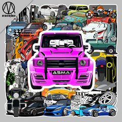 61張不重複改裝車塗鴉卡通創意行李箱冰箱貼汽車自行車防水貼紙