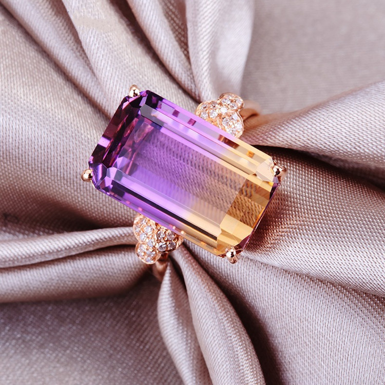 European and American cross-border jewelry luxury Purple Gradient Crystal gemstone ring women's fashion simple wedding engagement ring
