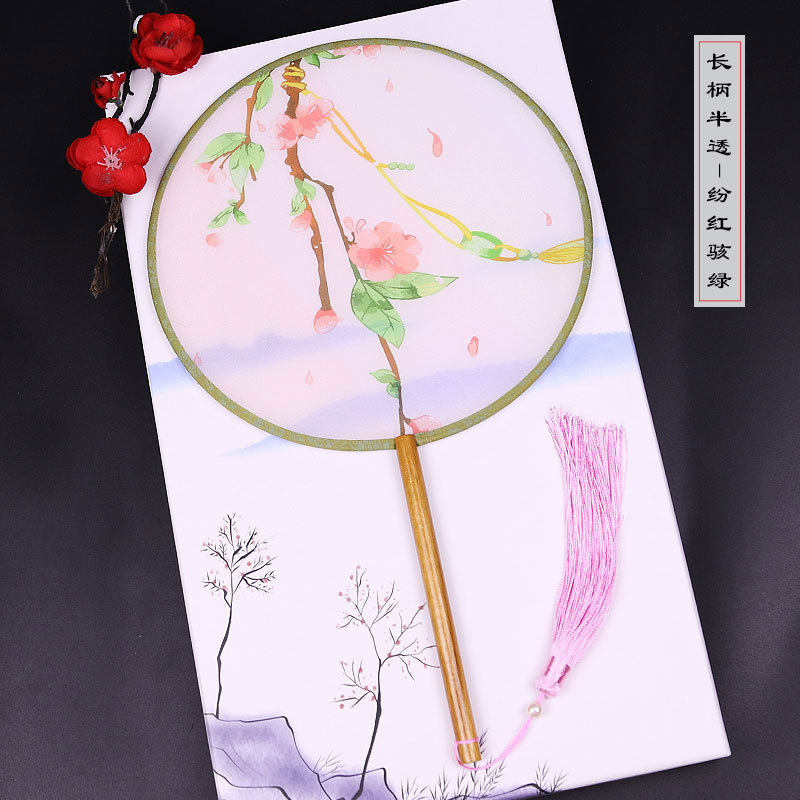 DIY estilo chino Palacio ventilador de la boda ventilador femenino estilo antiguo impreso de bambú ventilador redondo al por mayor danza clásica cara de seda ventilador