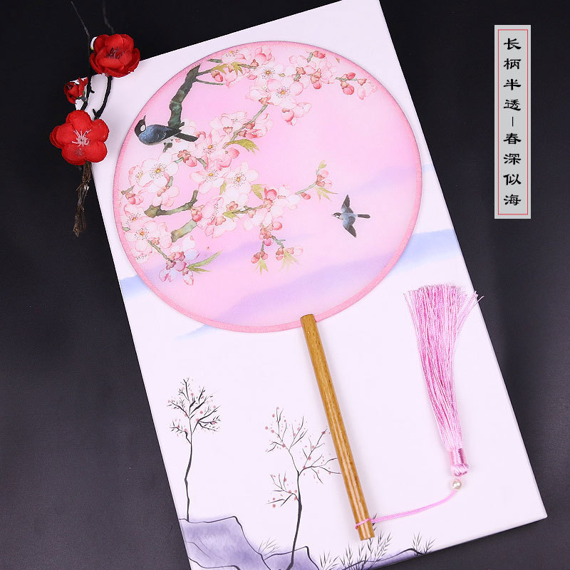 DIY estilo chino Palacio ventilador de la boda ventilador femenino estilo antiguo impreso de bambú ventilador redondo al por mayor danza clásica cara de seda ventilador