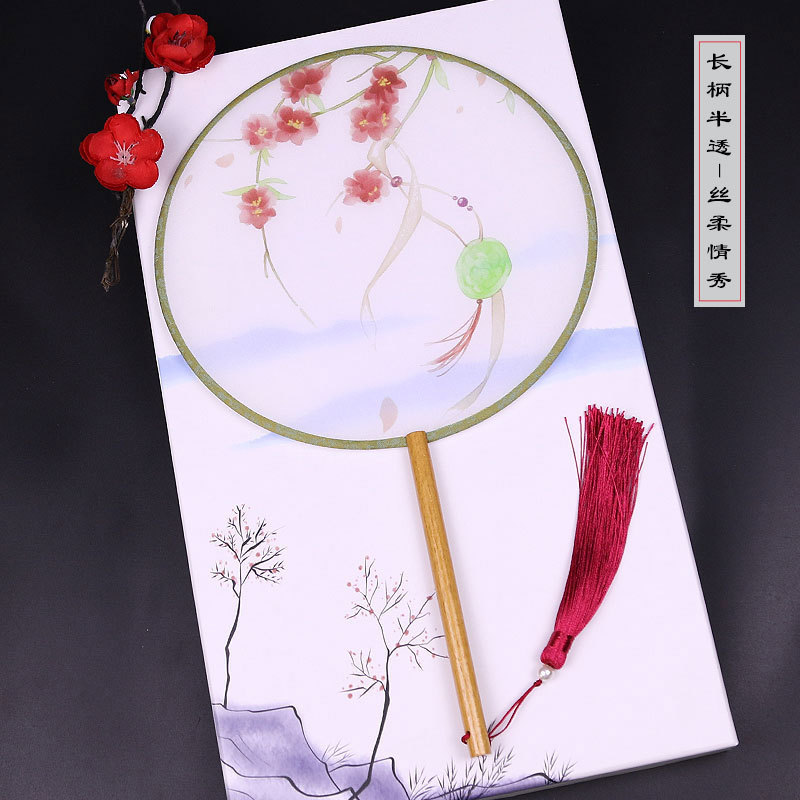 DIY estilo chino Palacio ventilador de la boda ventilador femenino estilo antiguo impreso de bambú ventilador redondo al por mayor danza clásica cara de seda ventilador