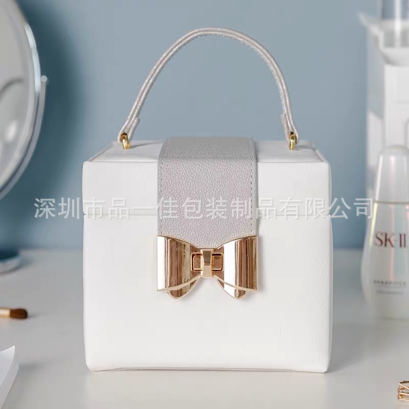 厂家PU皮革蝴蝶结手提小巧珠宝首饰盒饰品收纳盒首饰箱批发