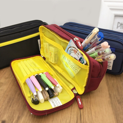 Large Capacity Double Layer Multi-functional Student Pen Pouch Korean Style Pencil Case with Custom Printing