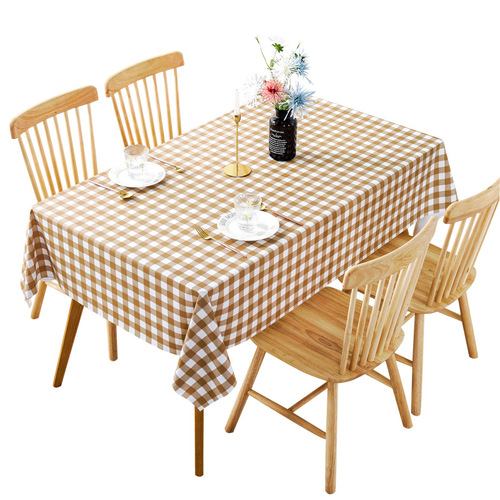 Cross-border universal waterproof and oil-proof PVC dining tablecloth with Nordic INS pattern grid, thick round table washable tablecloth
