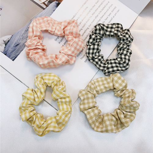 BM colorful grid pork intestine hair tie crafty girl Instagram retro French cute fatty intestine hair bun