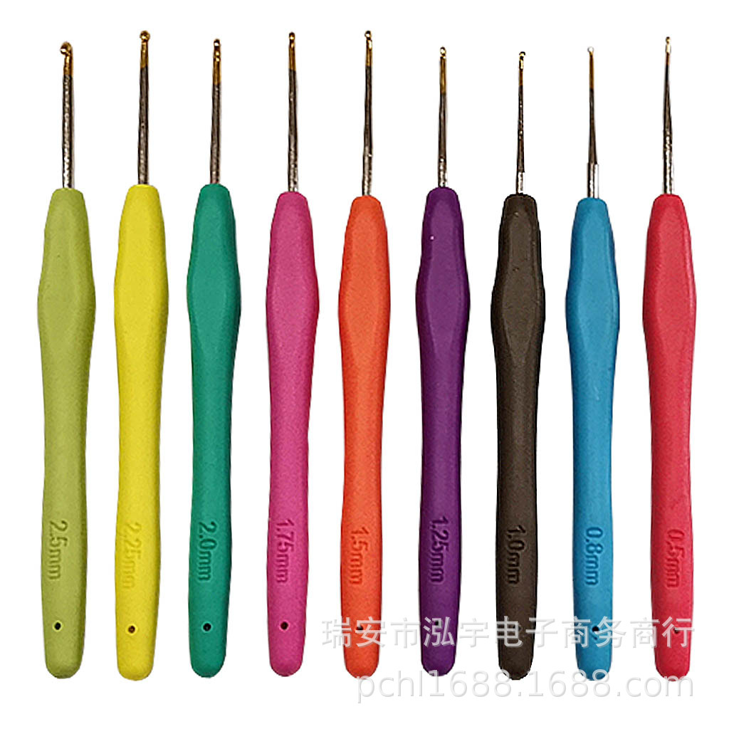 Herramientas de tejer suéter aguja TPR ganchillo fino conjunto de 9 envases de PVC de 0,5-2,5mm