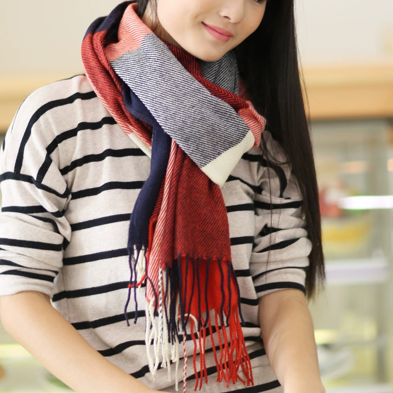 Double-Sided Faux Fur Scarf, 200×60 cm, Long Warm Soft Korean Style Plaid