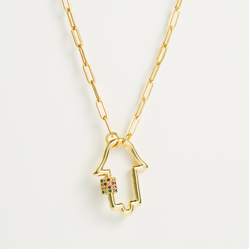 necklace European and American style BA gu chain hip hop punk style palm-shaped pendant copper micro-inlaid women's necklace all-match clavicle chain
